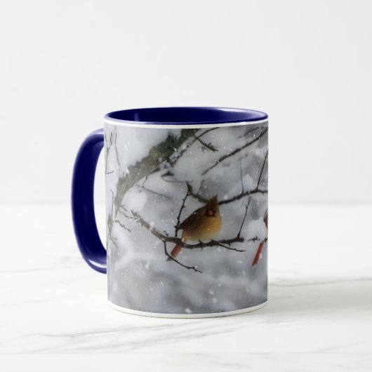 Cardinal Bird Couple in Snow Tree Nature Mug Mok (Voorkant links)