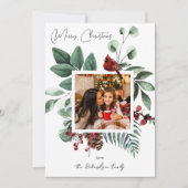 Cardinal Bird & Pine Joyeux Carte photo de Noël (Devant)