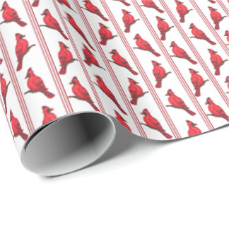 Cardinal Bird Stripes Wrapping Paper Cadeaupapier