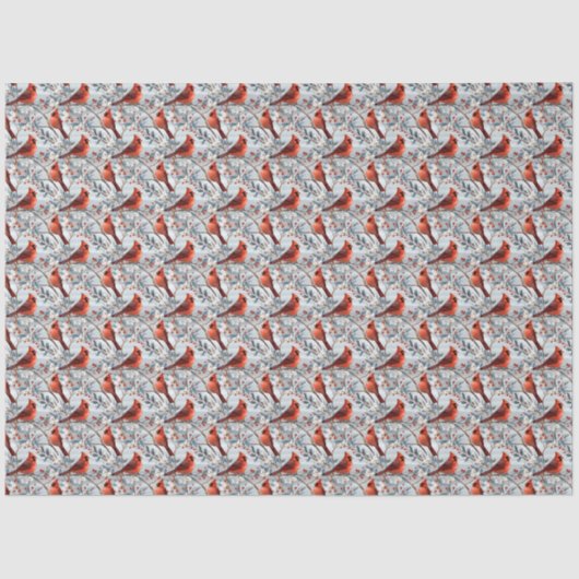 Cardinal | Blauwe achtergrond Kerst Tissue Papier (Voorkant)