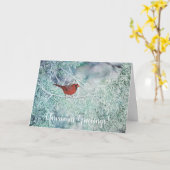Cardinal en Foi de Neige Carte de Noël (Fleur jaune)
