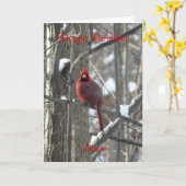 Cardinal en hiver Carte d'anniversaire (Fleur jaune)