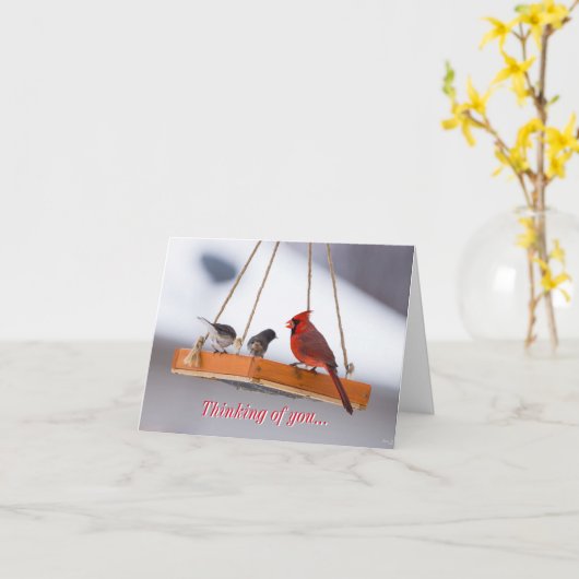 Cardinal et Juncos Penser de vous carte (Fleur jaune)