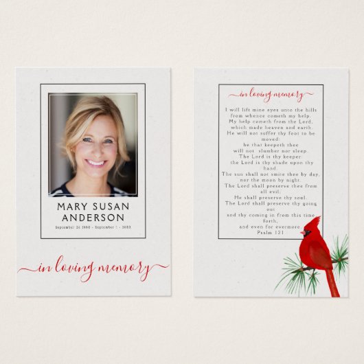 Cardinal Funeral Memorial Photo Prayer Card (Devant & derrière)