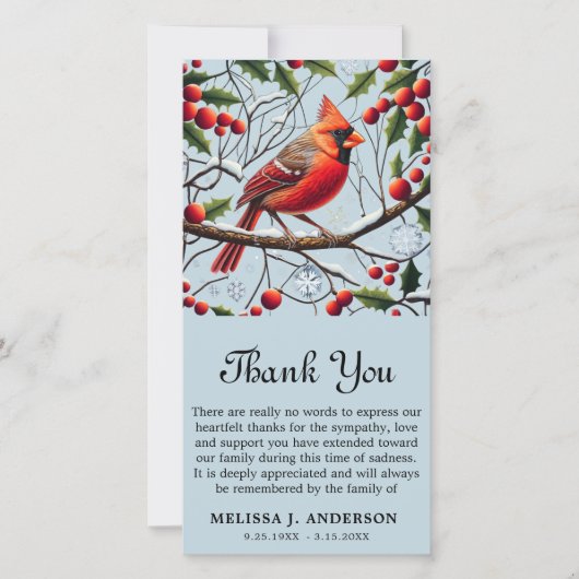Cardinal Funeral Memorial Sympathy Carte de remerc (Devant)