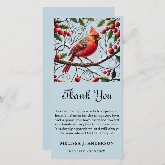 Cardinal Funeral Memorial Sympathy Carte de remerc (Devant / Derrière)