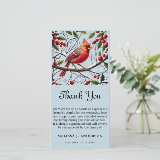 Cardinal Funeral Memorial Sympathy Carte de remerc (Debout devant)