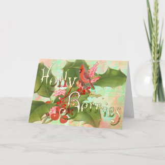 Cardinal & Holly Berries Aangepast Wenskaart Feestdagen Kaart