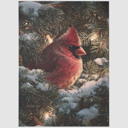 Cardinal in Snowy Pine Decoupage Tissuepapier (Voorkant)
