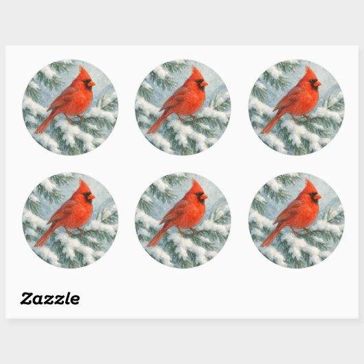 Cardinal in the Snow Winter Round Sticker (Feuille)