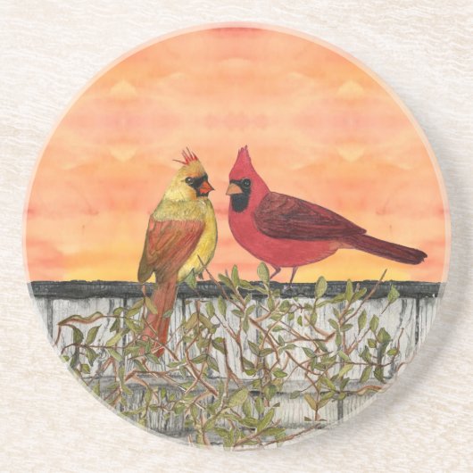 Cardinal Lovebirds Dessous de verre en grès (Devant)