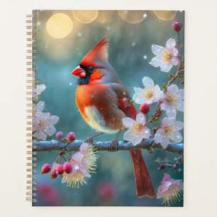 Cardinal masculin en fleurs de cerisiers au clair