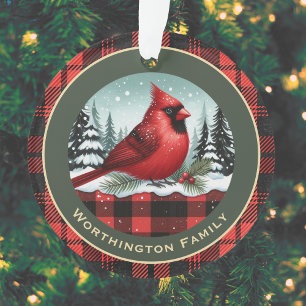 Cardinal Neige à Buffalo Plaid Nom de famille Mono