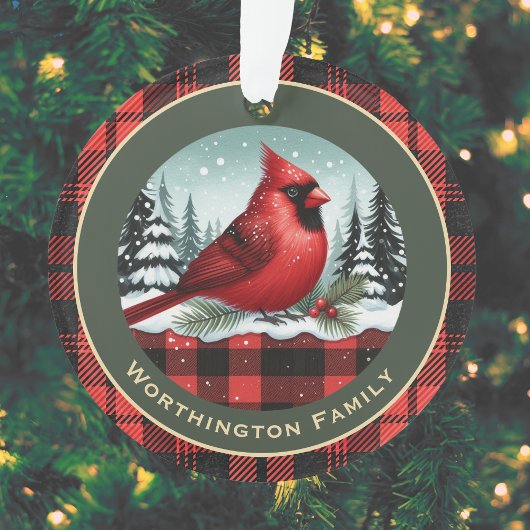 Cardinal Neige à Buffalo Plaid Nom de famille Mono