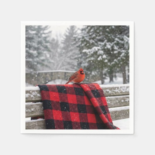 Cardinal On a Snowy Plaid Blanket Servet (Voorkant)