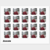 Cardinal On a Snowy Plaid Blanket Vierkante Sticker (Vel)