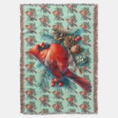 Cardinal on Pine Branch with Winter Berries Deken (Voorkant Verticaal)