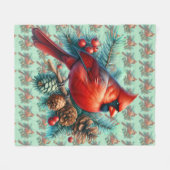 Cardinal on Pine Branch with Winter Berries Fleece Deken (Voorkant (Horizontaal))