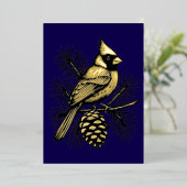 Cardinal On Pine Tree With Pinecone Christmas Folie Feestdagenkaart (Staand Voorkant)