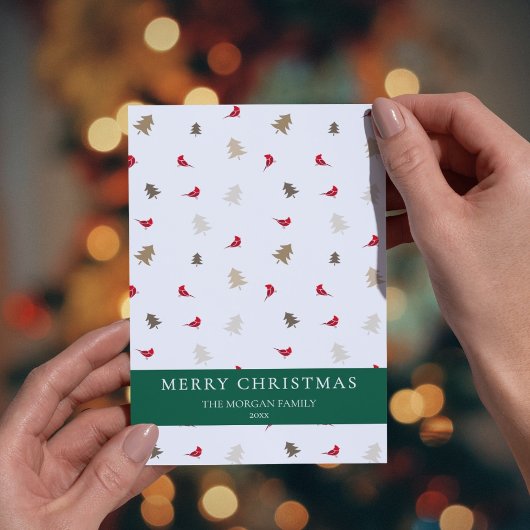 Cardinal Rouge Carte de Noël Oiseau Pins modernes