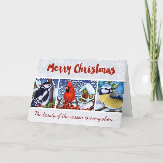 Cardinal rouge Carte de Noël Oiseaux d'hiver (Devant)