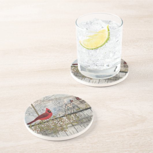 Cardinal rouge dans le Dessous de verre de grès de (Côté)