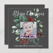 Cardinal Rouge Floral Joyeux Carte photo de Noël (Devant / Derrière)