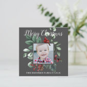 Cardinal Rouge Floral Joyeux Carte photo de Noël (Debout devant)