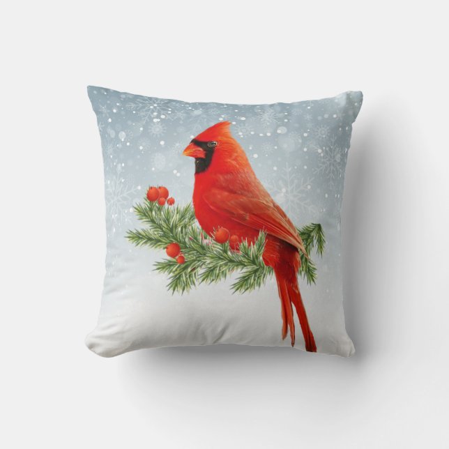Cardinal Rouge Joyeux coussin de Noël (Recto)