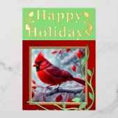 Cardinal Rouge Joyeux Joyeux Vacances Foil Carte d (Recto)