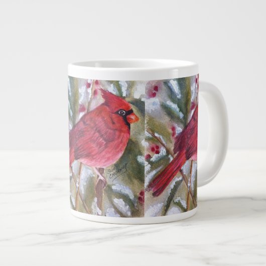 Cardinal Rouge paisible Mug de café géant (Devant droit)