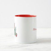 Cardinal Rouge sur la branche de Noël Café Mug (Centre)
