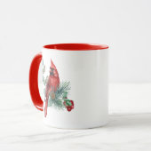 Cardinal Rouge sur la branche de Noël Café Mug (Devant gauche)