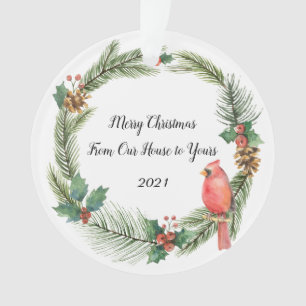 Cardinal rouge sur une couronne de Noël - aquarell