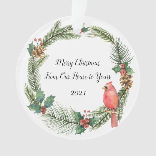 Cardinal rouge sur une couronne de Noël - aquarell (devant)