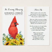 Cardinal Sunflowers Memorial - Carte de prière fun (Devant & derrière)