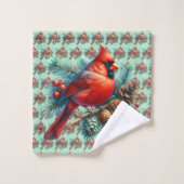 Cardinal sur la branche des pins avec les baies d' (Gant de toilette)
