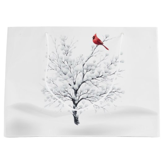 Cardinal sur l'arbre enneigé Sac cadeau de Noël (Devant)