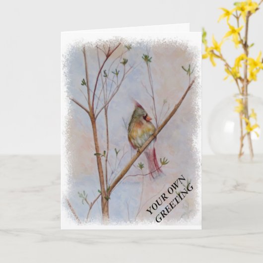 CARDINAL UNIQUE DANS UN ARBRE CARTE D'ACCUEIL PERS (Fleur jaune)