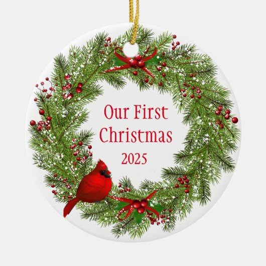 Cardinal Wreath Keramisch Ornament (Voorkant)