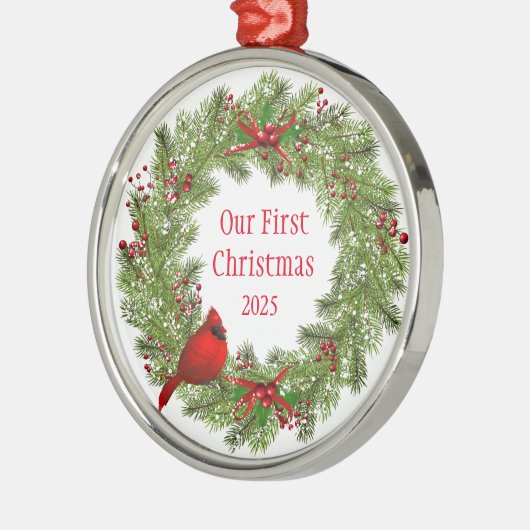 Cardinal Wreath Metalen Ornament (Links)