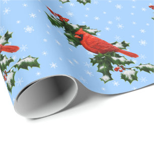 Cardinale en Holly Snowflakes Cadeaupapier
