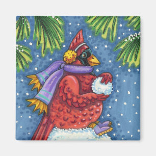 CARDINALE GARING SNOWMAN, CUTE CHRISTMAS REDBIRD MAGNEET