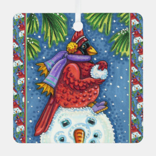 CARDINALE GARING SNOWMAN, CUTE CHRISTMAS REDBIRD METALEN ORNAMENT