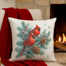 Cardinals and Pine Winter Season Throw Pillow Kussen