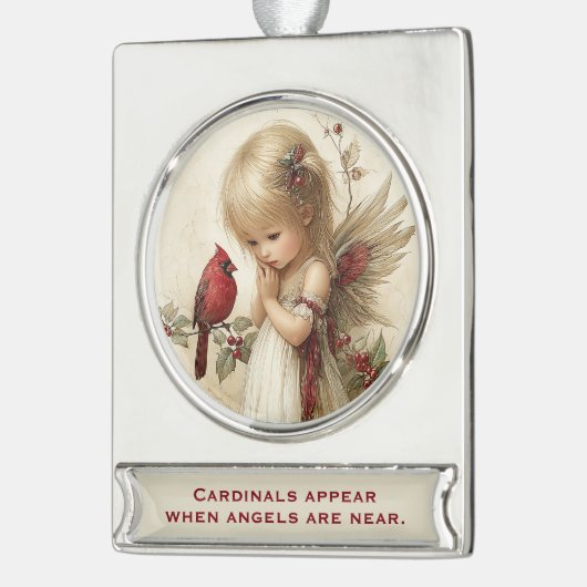 Cardinals Appear – Angelic Christmas Keepsake Verzilverd Banner Ornament (Links)