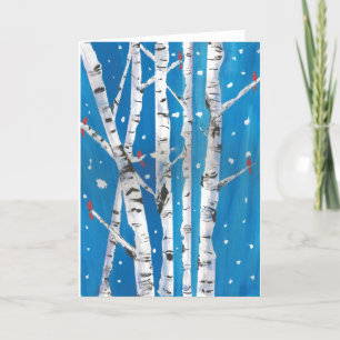 Cardinals in Winter Birch Trees Card Feestdagen Kaart