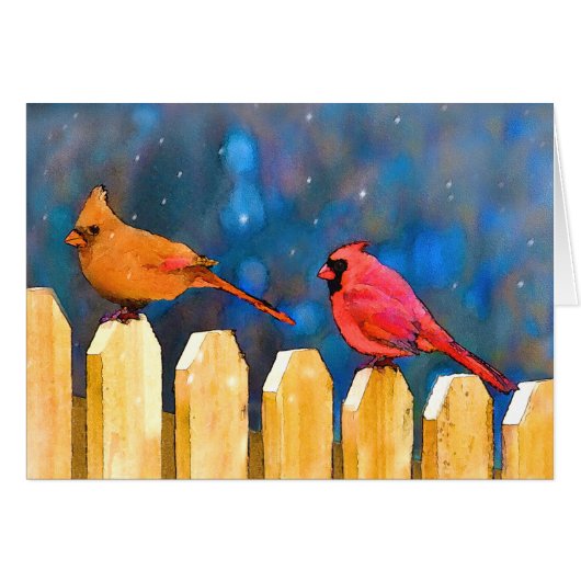 Cardinals on the Fence Painting - Art original (Devant horizontal)