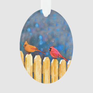 Cardinals on the Fence Painting - Art original