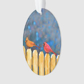 Cardinals on the Fence Painting - Art original (devant)
